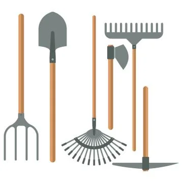 Gardening tools set in flat design vector illustration isolated Stock Illustration