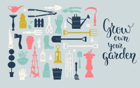 Gardening tools set Stock Illustration