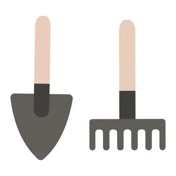 Gardening tools set isolated on white background. Garden shovel and rake Stock Illustration