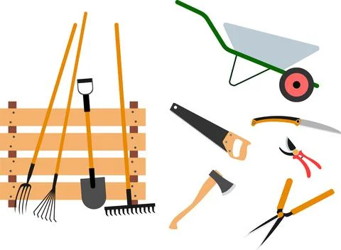 Gardening tools set on white background - vector illustration Stock Illustration