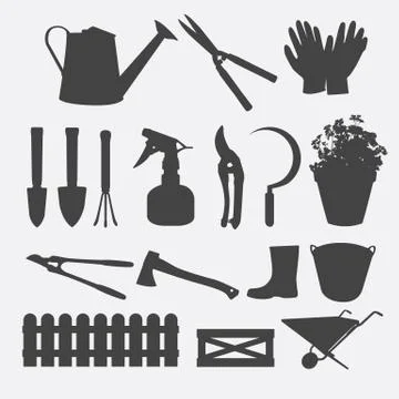 Gardening tools silhouette vector Stock Illustration