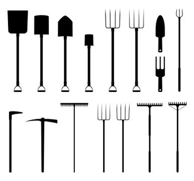 Gardening tools silhouettes Ilustración de archivo