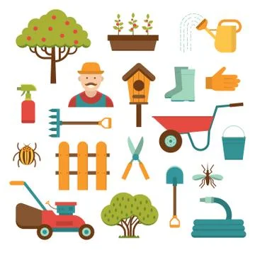Gardening tools vector icons isolated on white background Stock Illustration