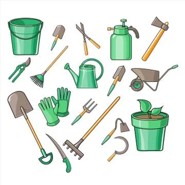 Gardening Tools Vector Illustration Set Illustrazione stock