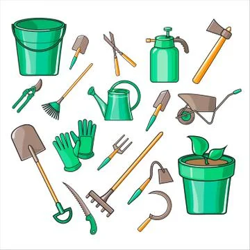 Gardening Tools Vector Illustration Set Stock Illustration