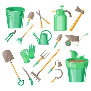Gardening Tools Vector Illustration Set Stock Illustration