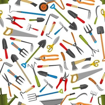 Gardening tools vector seamless pattern background Stock Illustration