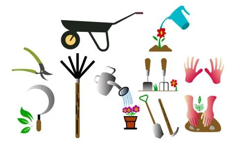 Gardening tools vector set Stock Illustration