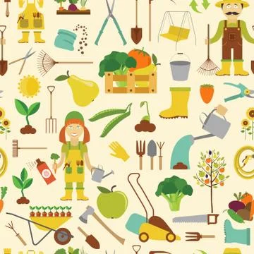 Gardening work, farming seamless pattern. Flat style design Stock Illustration