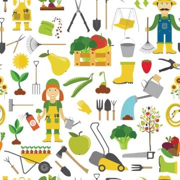 Gardening work, farming seamless pattern. Flat style design Stock Illustration