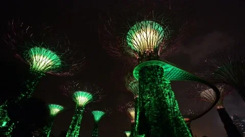 Gardens by tha Bay night light and sound show Stock Footage 44347982