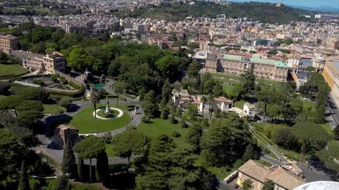 The Gardens Of The Vatican In Rome - Great Aerial View Stock Footage 75348564