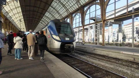 Gare de Nice-Ville - Train Arriving at Station Platform Stock Footage 329586615