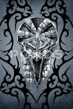 Gargoyle, fantasy illustration, tattoo concept Stock Illustration
