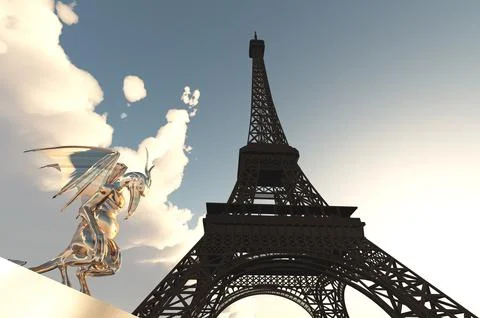 Gargoyle figure and Eiffel Tower in Paris Stock Illustration