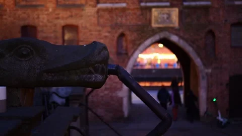 Gargoyle next to St. Mary's Gate at night. Stock Footage 336610486