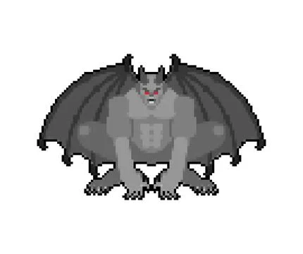 Gargoyle pixel art isolated. 8 bit Stone demonic character, monster. pixelate Illustrazione stock