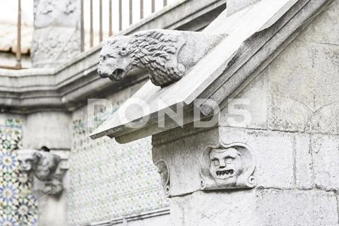 Gargoyle in Sintra Pena Palace, detail of an old heritage of humanity buildin Stock Photos