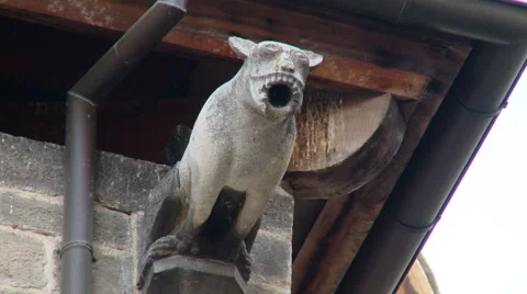 Gargoyle on top of a wall underneath a building's roof Stock Footage 42182605