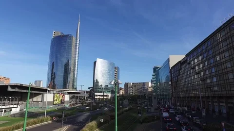 Garibaldi area Station, Vertical Forest and Unicredit Tower. Milan. Italy 動画素材 81242606