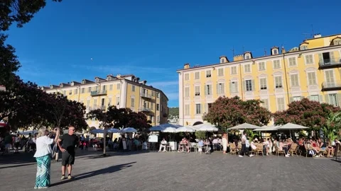 Garibaldi square on a sunny summer day, people relaxing at restaurant terrace Stock Footage 336922445