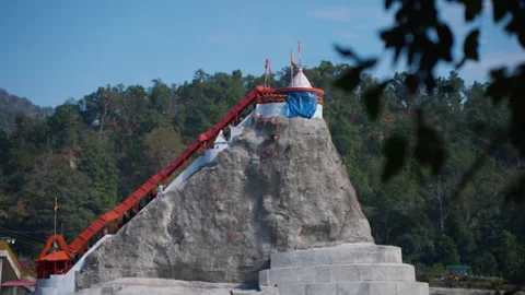 Garjiya Devi Temple with Tranquil River View in Slow Motion, Uttarakhand Video stock 320593262