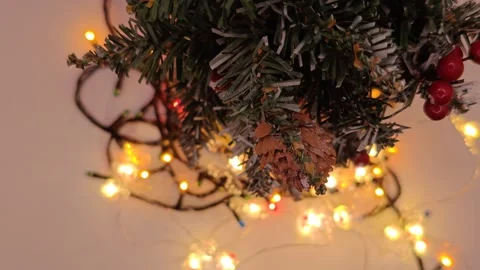 Garland and Christmas tree soft glow Stock Footage 322677594