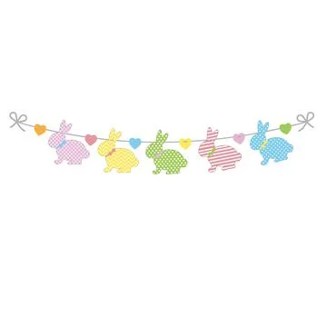 Garland of colored Easter bunnies with different ornaments Stock Illustration