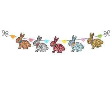 Garland of colored Easter bunnies, leopard print Stock Illustration