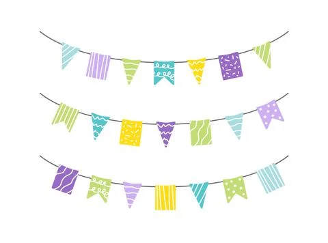 Garland of hanging flags. Set. Multicolored colorful checkboxes for boy's party Stock Illustration