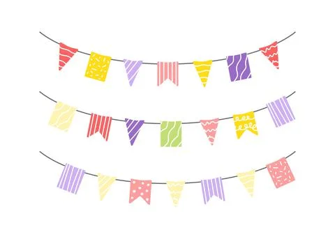 Garland of hanging flags. Set. Multicolored colorful checkboxes for girl party Stock Illustration