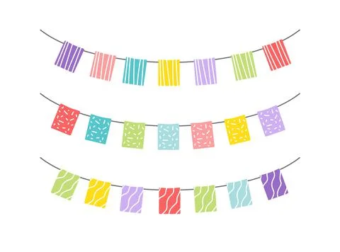 Garland of hanging flags. Set. Multicolored colorful checkboxes for party Stock Illustration