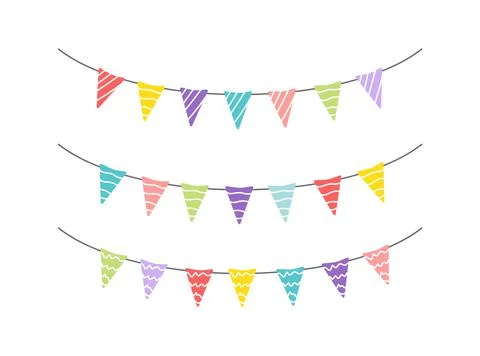 Garland of hanging flags. Set. Multicolored colorful checkboxes for party Stock Illustration