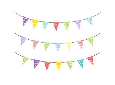 Garland of hanging flags. Set. Multicolored colorful checkboxes for party Stock Illustration