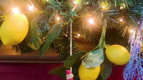 Garland with lemons and lights.  Stock Footage 217766660