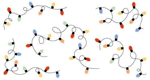 Garland lights curvy strings set. Colorful light bulbs for decoration. Stock Illustration