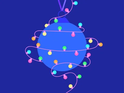 Garland of multi-colored light bulbs wrapping around a hanging Christmas tr.. Stock Illustration