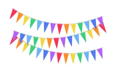 Garland with triangle rainbow flags. Decorative bunting background for party Stock Illustration