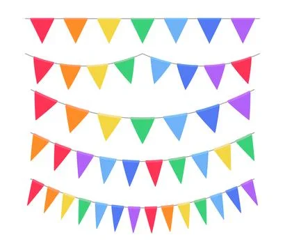 Garland with triangle rainbow flags set. Decorative bunting background for .. Illustrazione stock