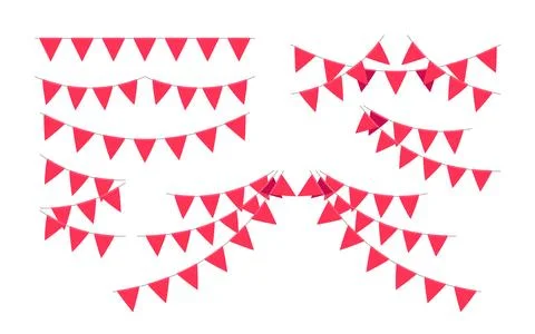 Garland with triangle red flags set. Decorative bunting background for part.. Stock Illustration
