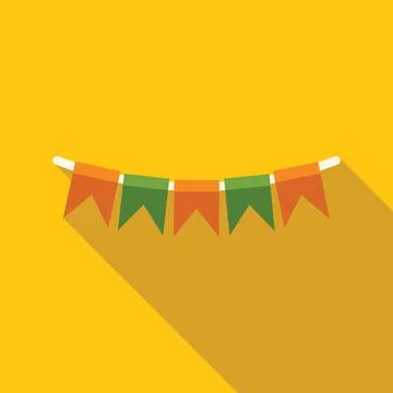 Garland of triangular flags hanging on yellow background Illustrazione stock