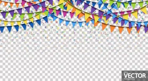 Garlands and confetti background with vector transparency Stock Illustration