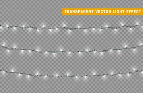 Garlands color white isolated vector, Christmas decorations lights effects. 스톡 일러스트