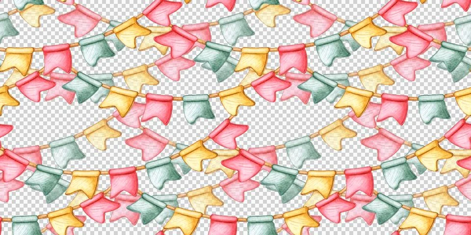 Garlands of colored flags pattern watercolor Stock Illustration