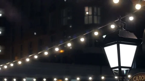 Garlands, light decorations, swaying in the wind, night light decorations Stock Footage 82298607
