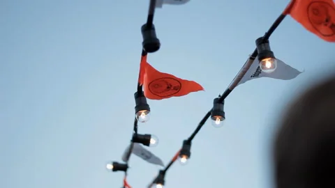 Garlands, light decorations, Swaying in the wind Stock Footage 96194919