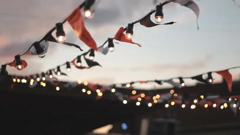 Garlands, light decorations, Swaying in the wind Stock Footage 96194926