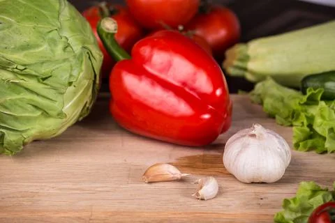 Garlic and fresh red pepper Stock Photos