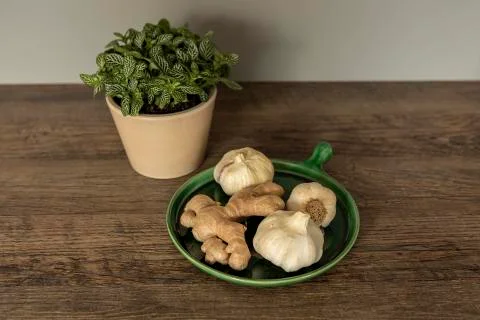 Garlic and ginger in the kitchen. Stock Photos