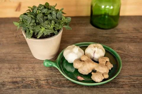 Garlic and ginger in the kitchen. Stock Photos